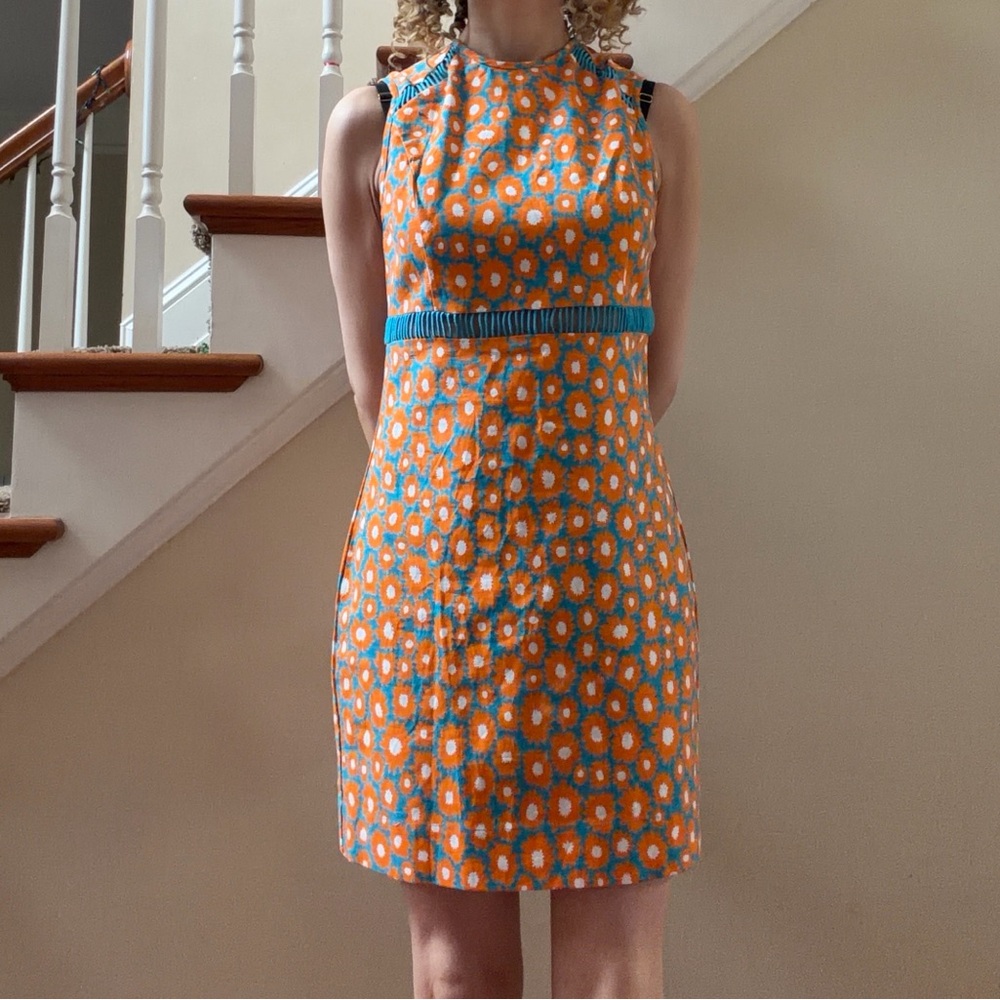 Floral Orange and Blue Sleeveless Dress